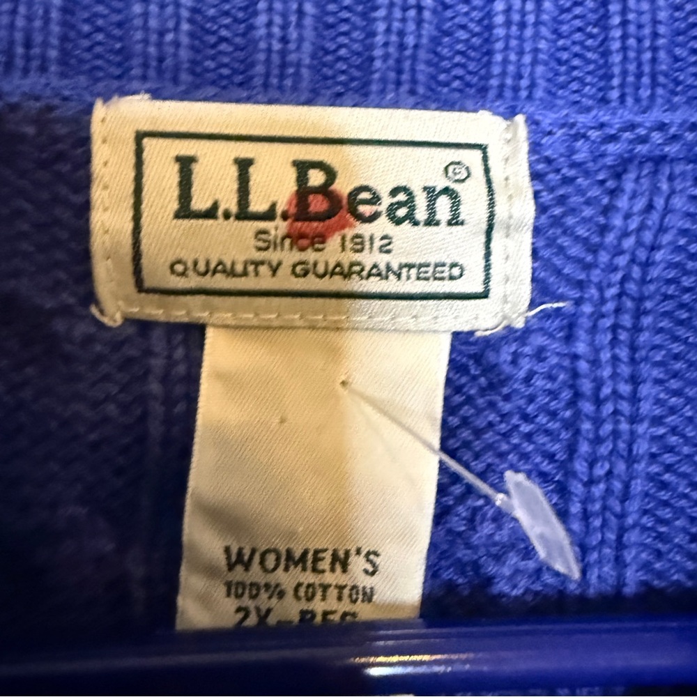 L.L. Bean Women’s Navy Blue Full Zip 100% Cotton Cable Knit Sweater Plus Size 2X - Picture 2 of 4